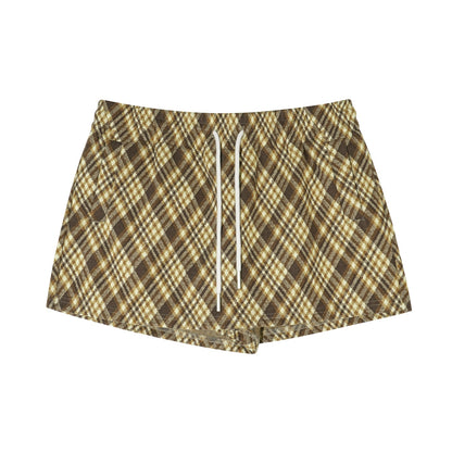 AsGony ASG25652 Elastic plaid tied skirt pants