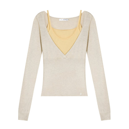 AsGony ASG25655 Wool fake two-piece contrasting splicing knitted top