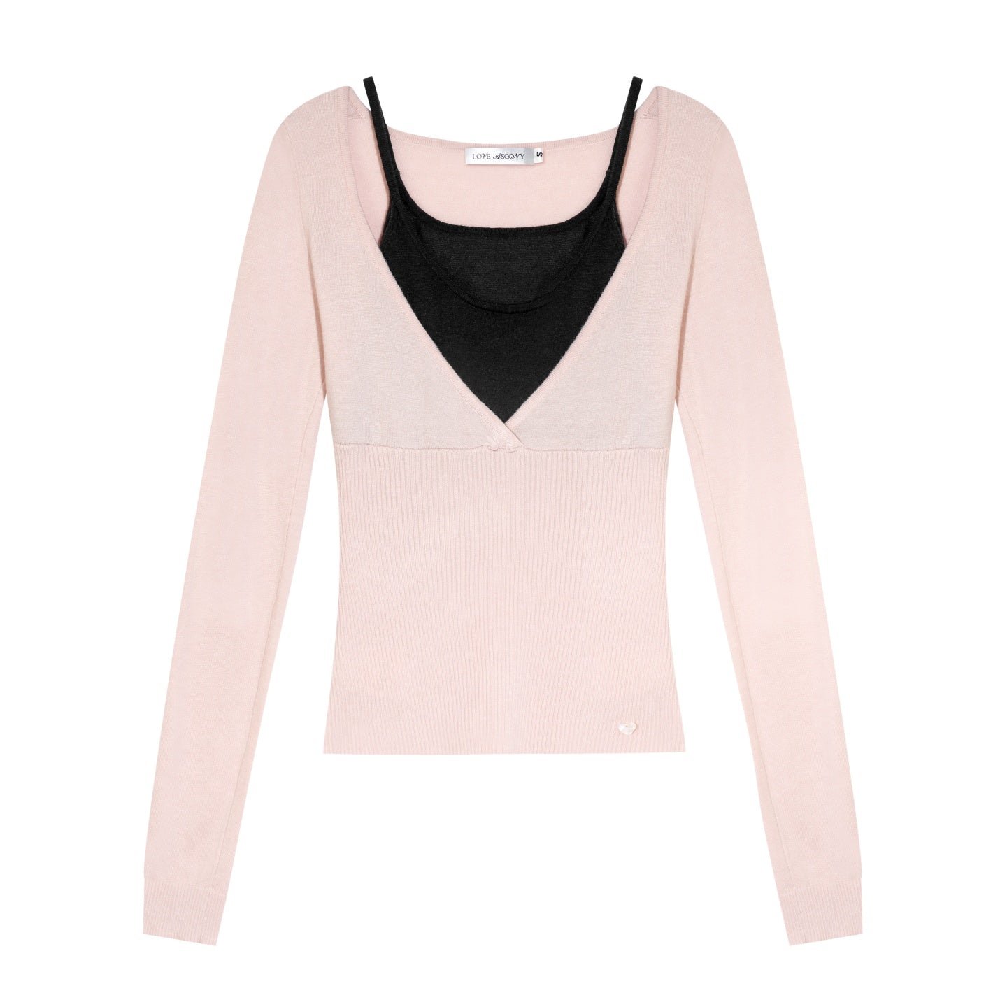 AsGony ASG25655 Wool fake two-piece contrasting splicing knitted top