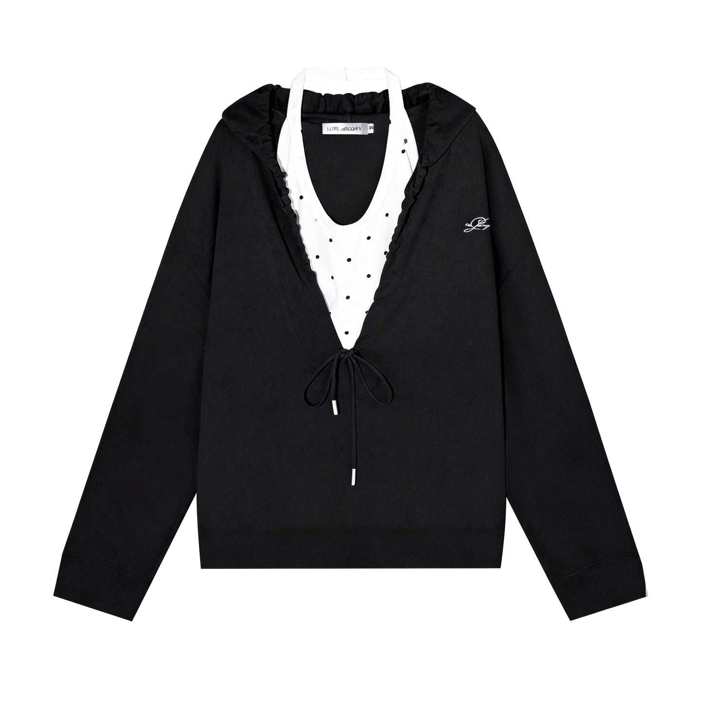 AsGony ASG25656&amp;ASG25657 Polka dot vest hooded drawstring hoodie set