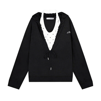 AsGony ASG25656&amp;ASG25657 Polka dot vest hooded drawstring hoodie set