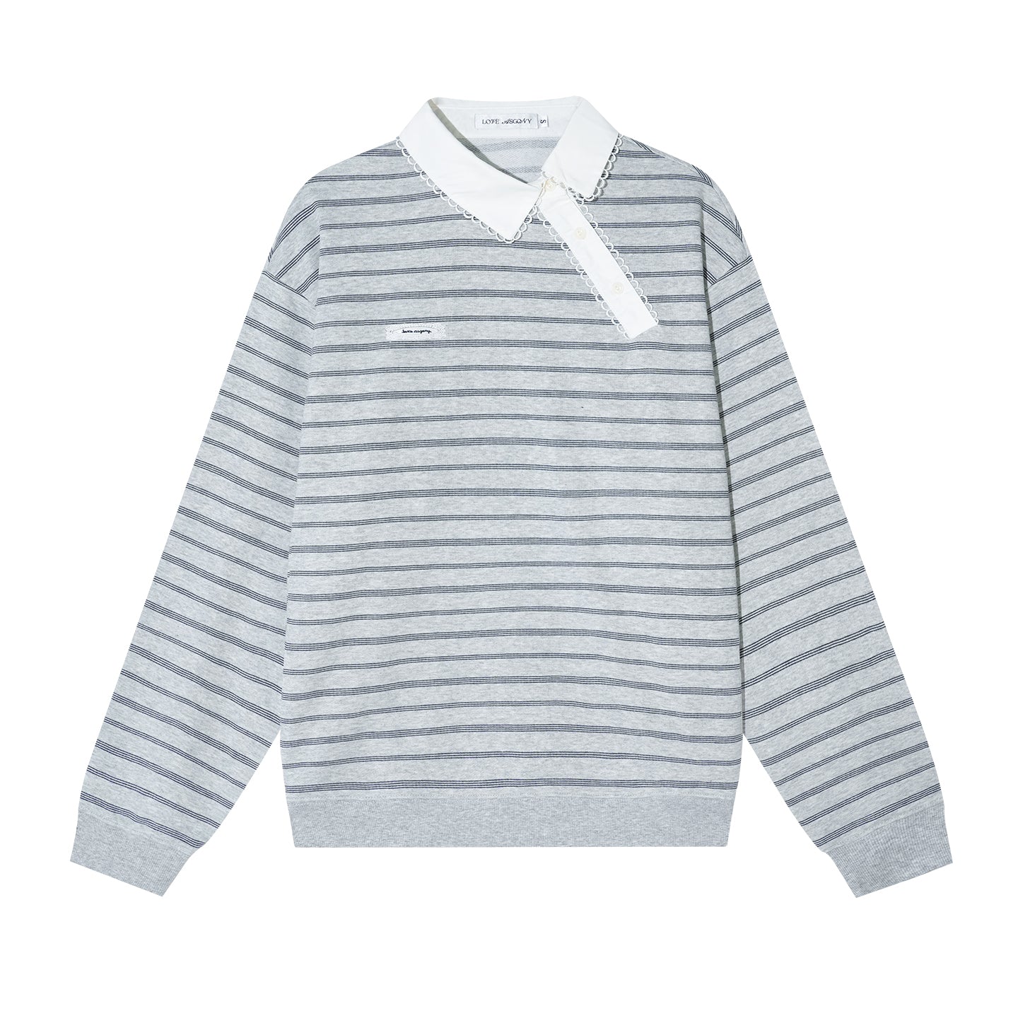 AsGony ASG25658 Slanted placket lace collar striped patchwork hoodie