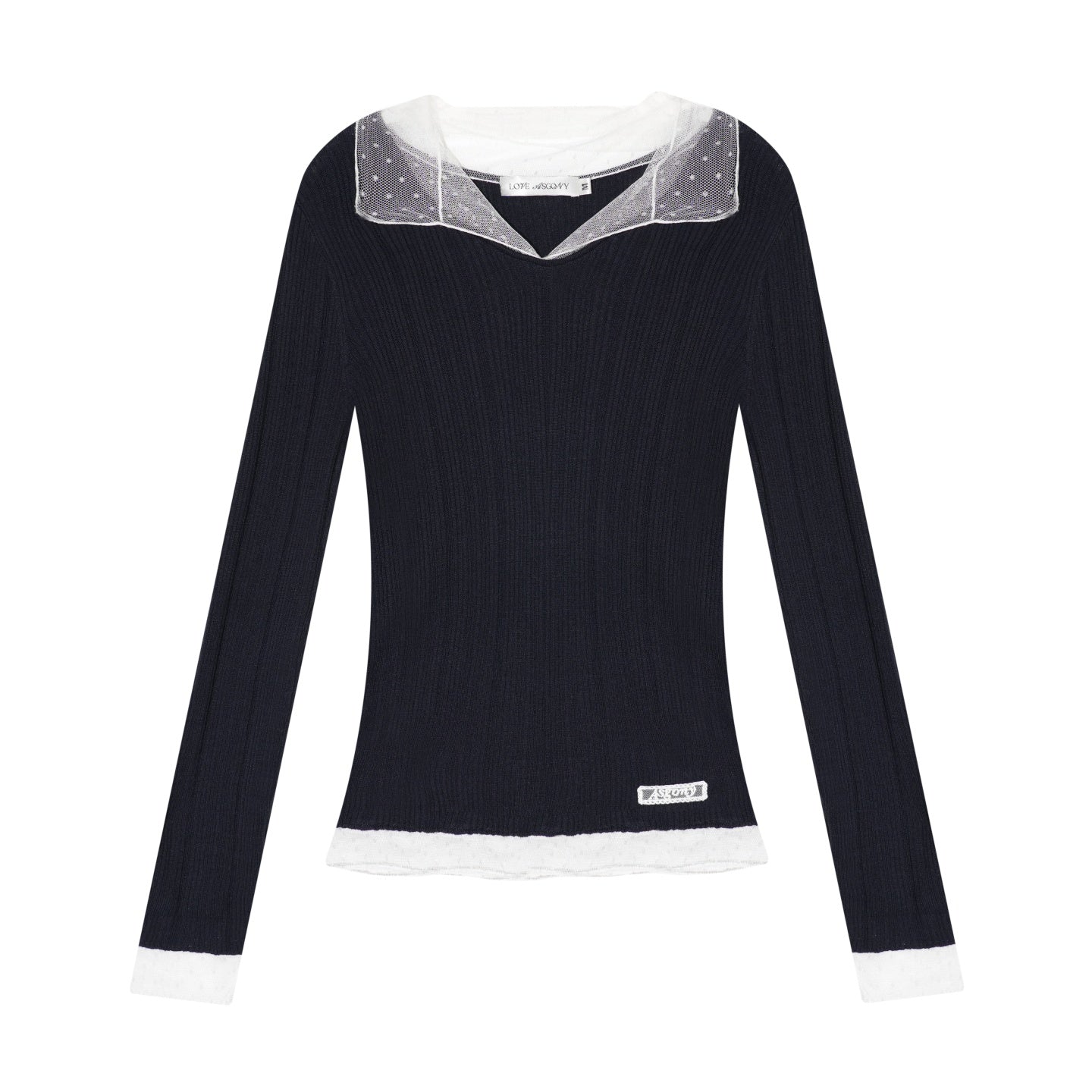 AsGony ASG25664 Polka dot mesh spliced wool base sweater