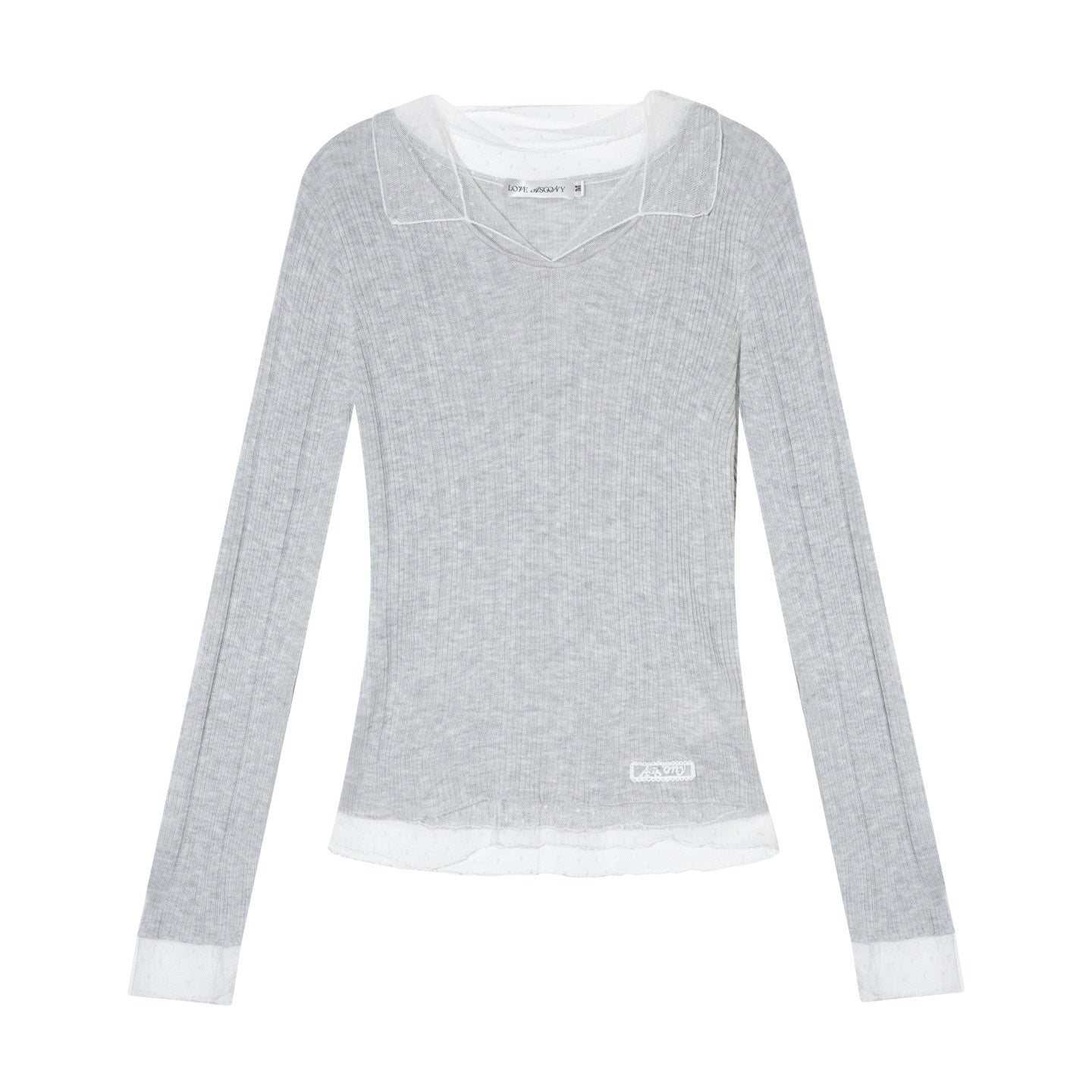 AsGony ASG25664 Polka dot mesh spliced wool base sweater