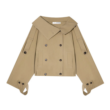 AsGony ASG25669 Big collar flower bud cocoon shaped double breasted jacket