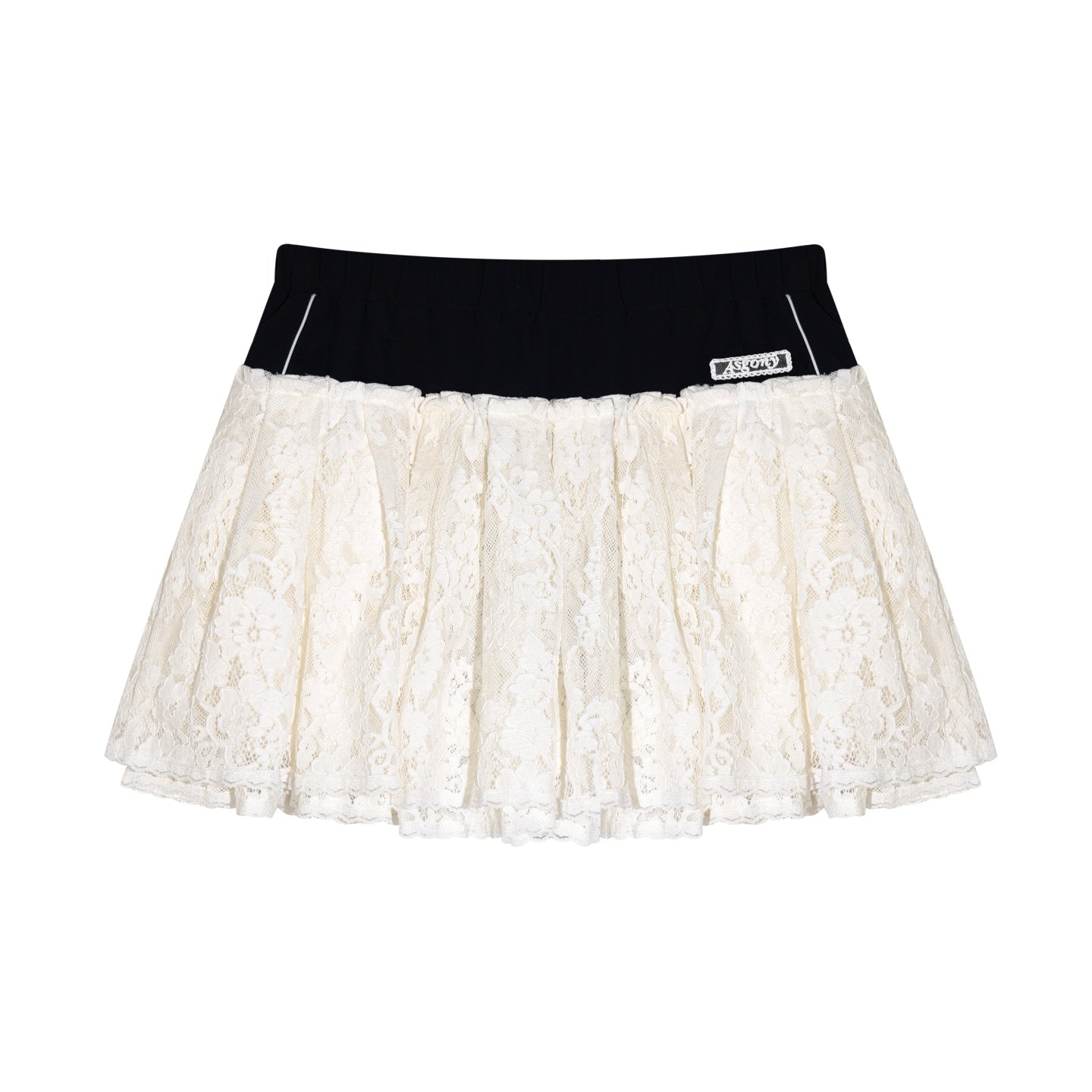 AsGony ASG25671 Elastic contrasting lace patchwork puffy skirt