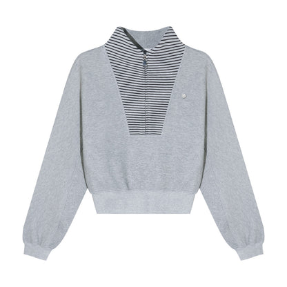 AsGony ASG25675&amp;ASG25676 Waist zipper pullover striped patchwork hoodie + pants skirt