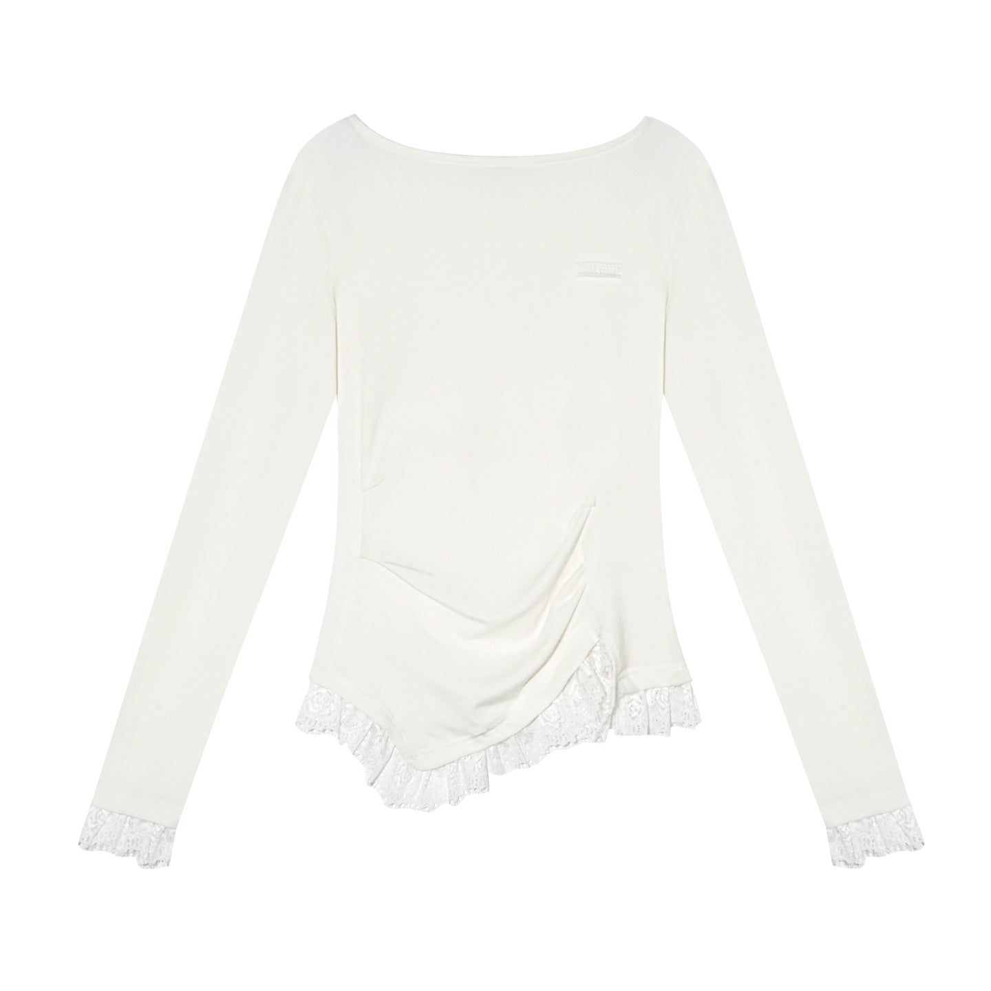 AsGony ASG25680 Irregular lace patchwork waistband bottom top