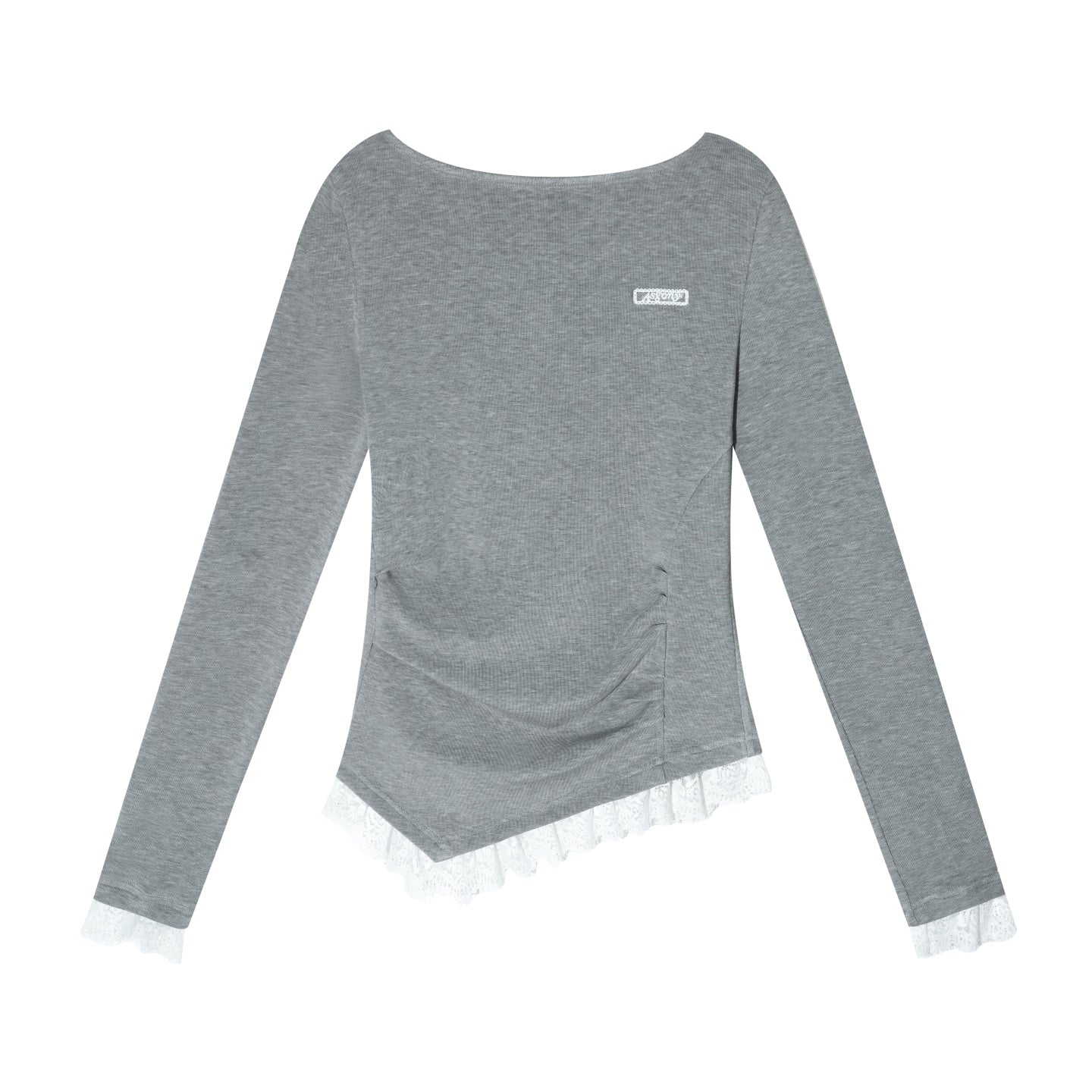 AsGony ASG25680 Irregular lace patchwork waistband bottom top