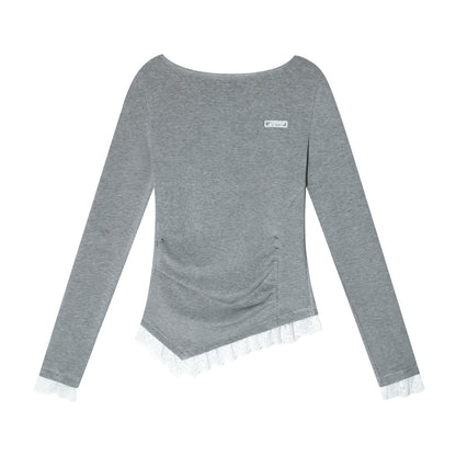 AsGony ASG25680 Irregular lace patchwork waistband bottom top