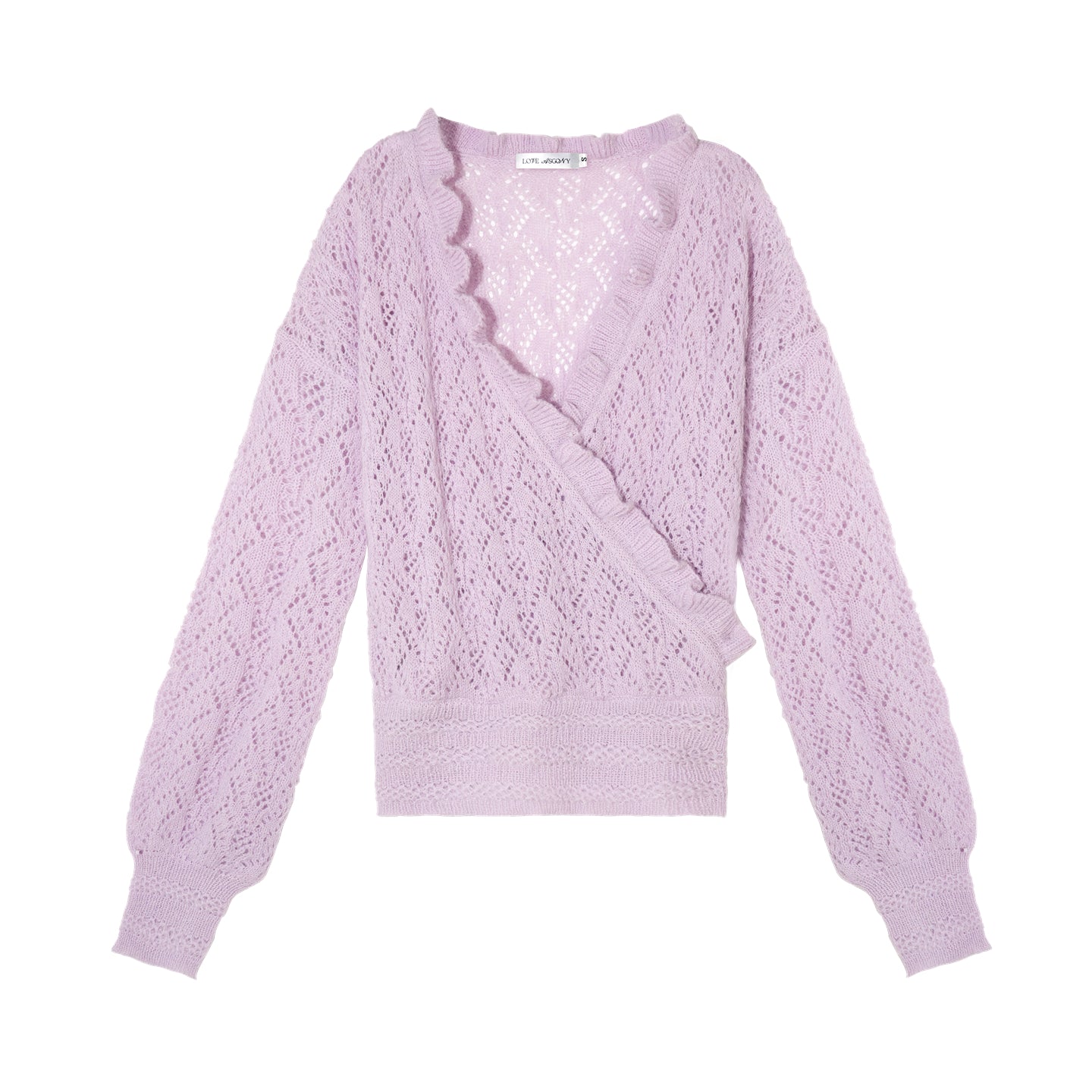 AsGony ASG26007 Wool cross ruffled mohair hollow pullover sweater