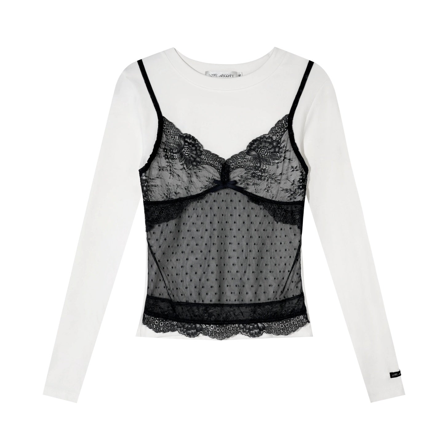 AsGony ASG26013 Fake two lace patchwork long sleeved base T-shirt