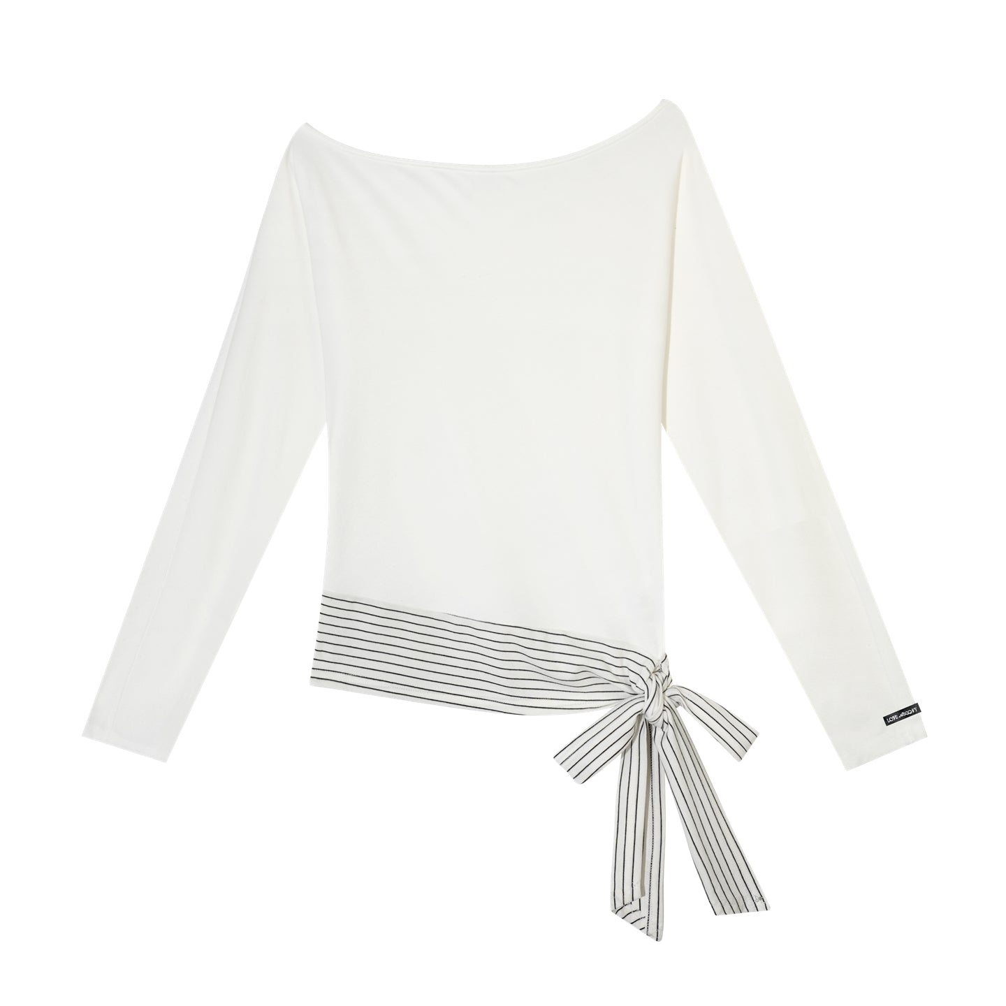 AsGony ASG26014 Slanted shoulder batfly sleeve striped strap hem top