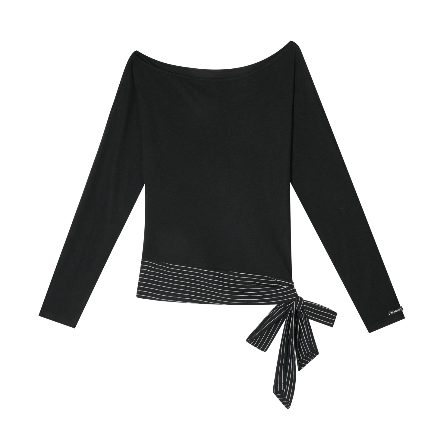 AsGony ASG26014 Slanted shoulder batfly sleeve striped strap hem top