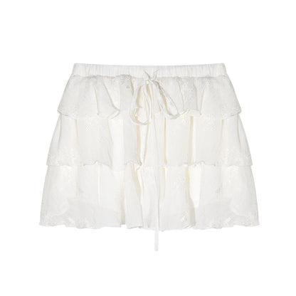 AsGony ASG26015&amp;ASG26016 Chiffon pleated embroidered ruffle edge shirt + skirt