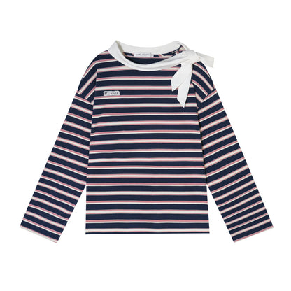 AsGony ASG26017 Leading loose striped T-shirt