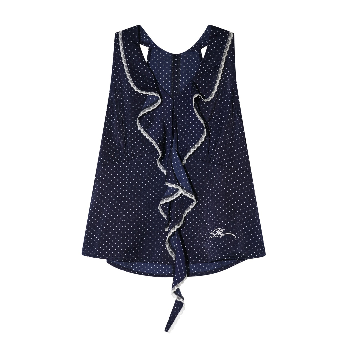 AsGony ASG26018 Lotus leaf lace polka dot sleeveless vest