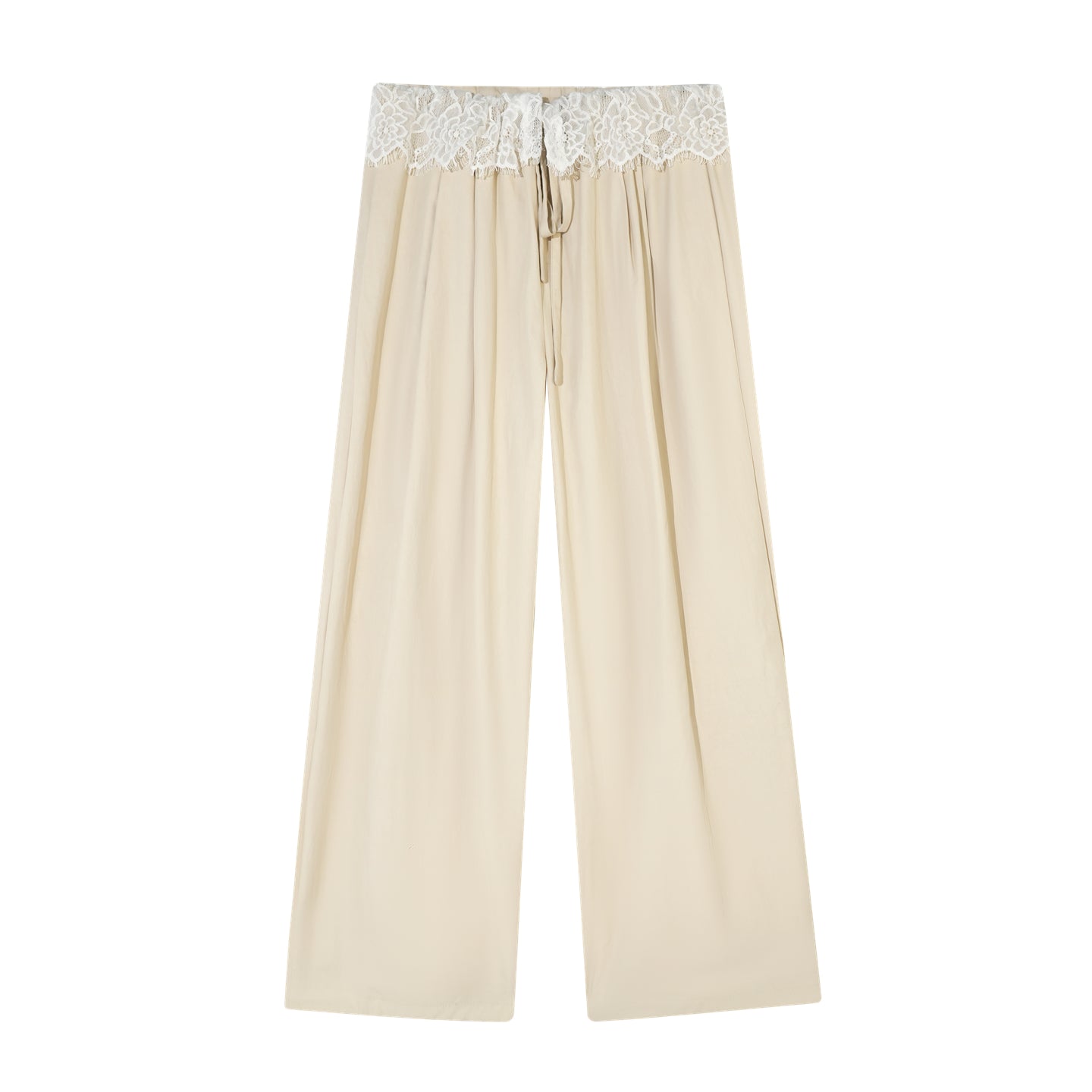 AsGony ASG26024 Lace patchwork drawstring waist wide leg casual pants
