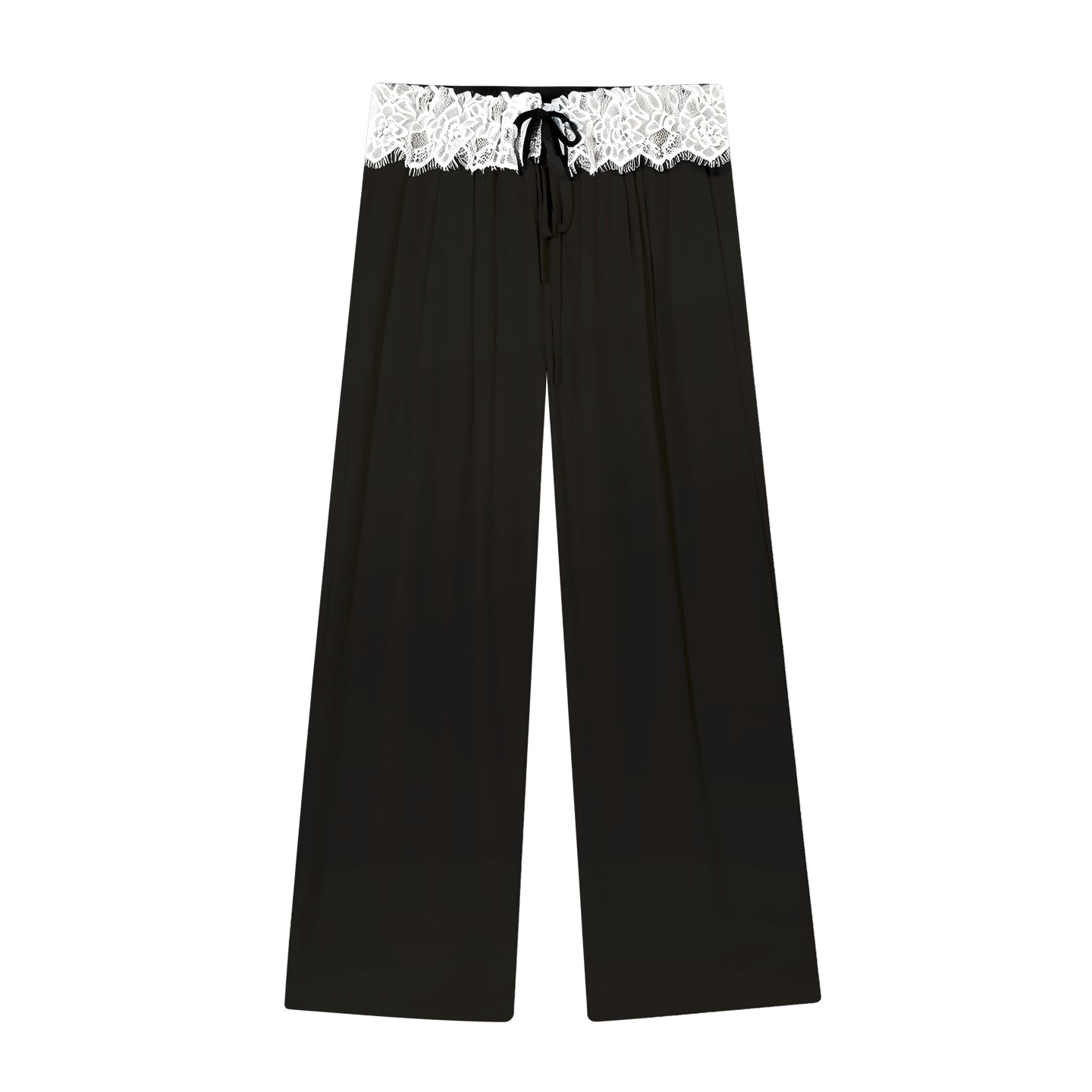 AsGony ASG26024 Lace patchwork drawstring waist wide leg casual pants