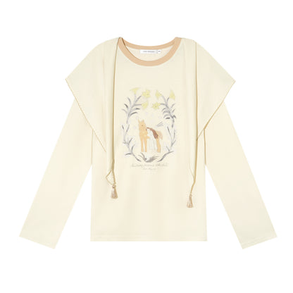 AsGony ASG26025 Triangle shawl pony print T-shirt two-piece set