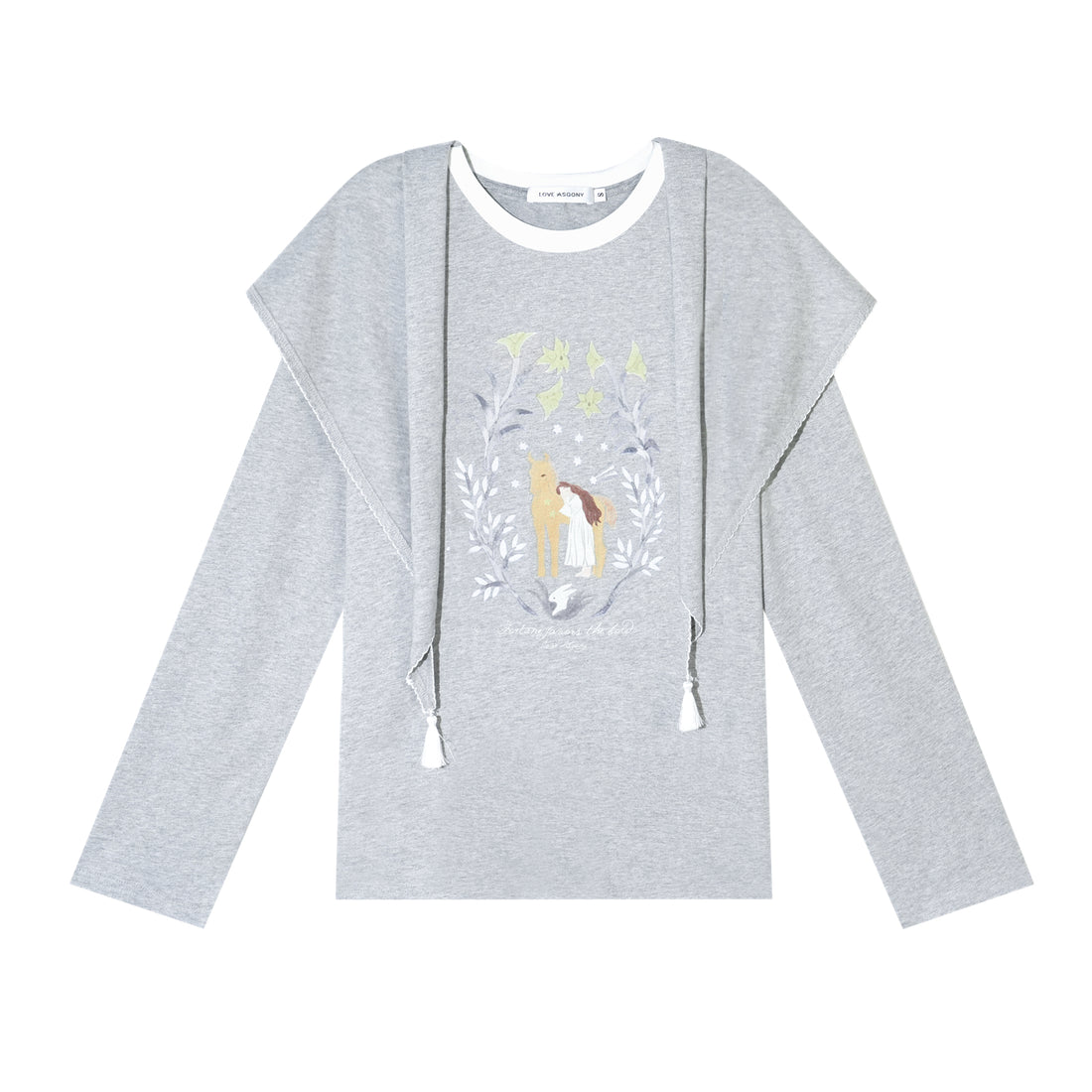 AsGony ASG26025 Triangle shawl pony print T-shirt two-piece set