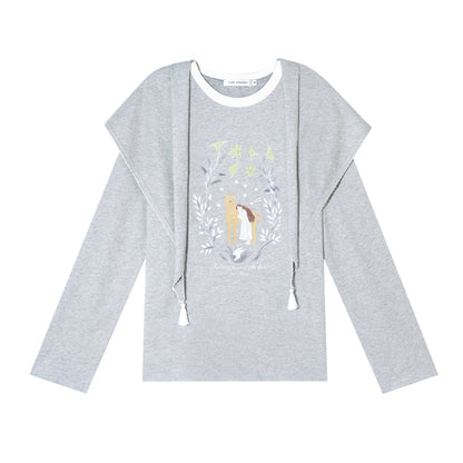 AsGony ASG26025 Triangle shawl pony print T-shirt two-piece set