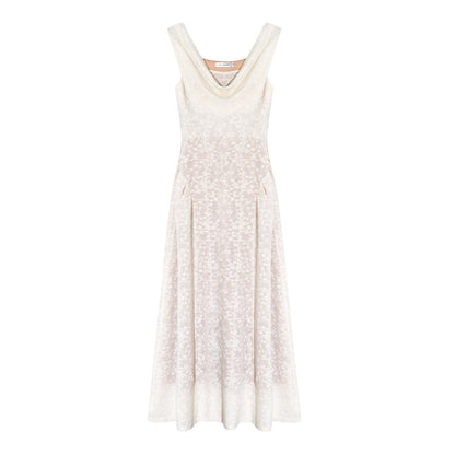 AsGony ASG26029 Swing collar lace jacquard waist cinching dress