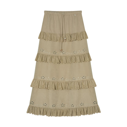 AsGony ASG26036 Vintage lace embroidered half length skirt