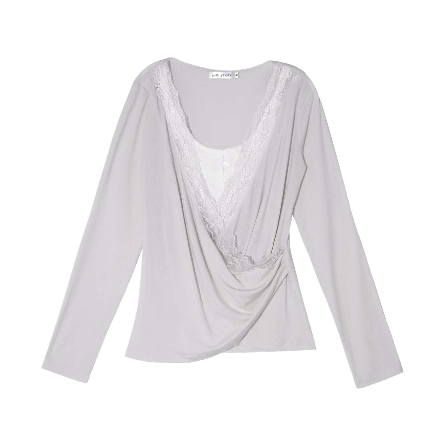 AsGony ASG26039 Tencel lace cross splicing color blocking fake two-piece top