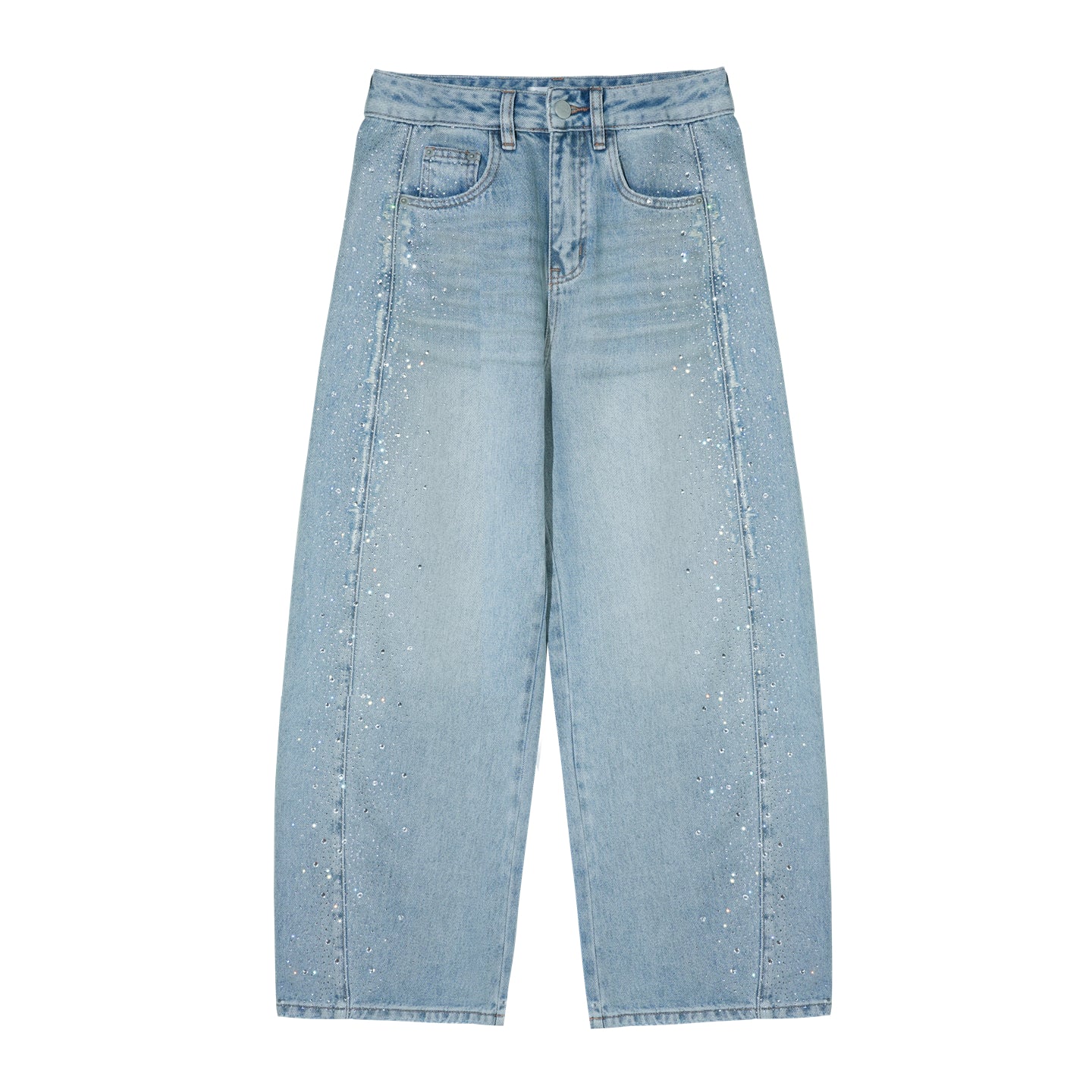 AsGony ASG26040 Lyocell washed rhinestone decorative curved knife jeans