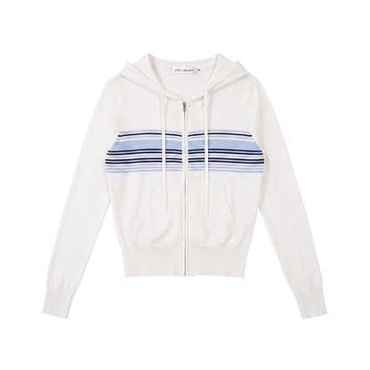 Asgony ASG26502 Contrast Stripe Knit Hooded Cardigan+ASG26503 Camisole+ ASG26504 Straight Pants