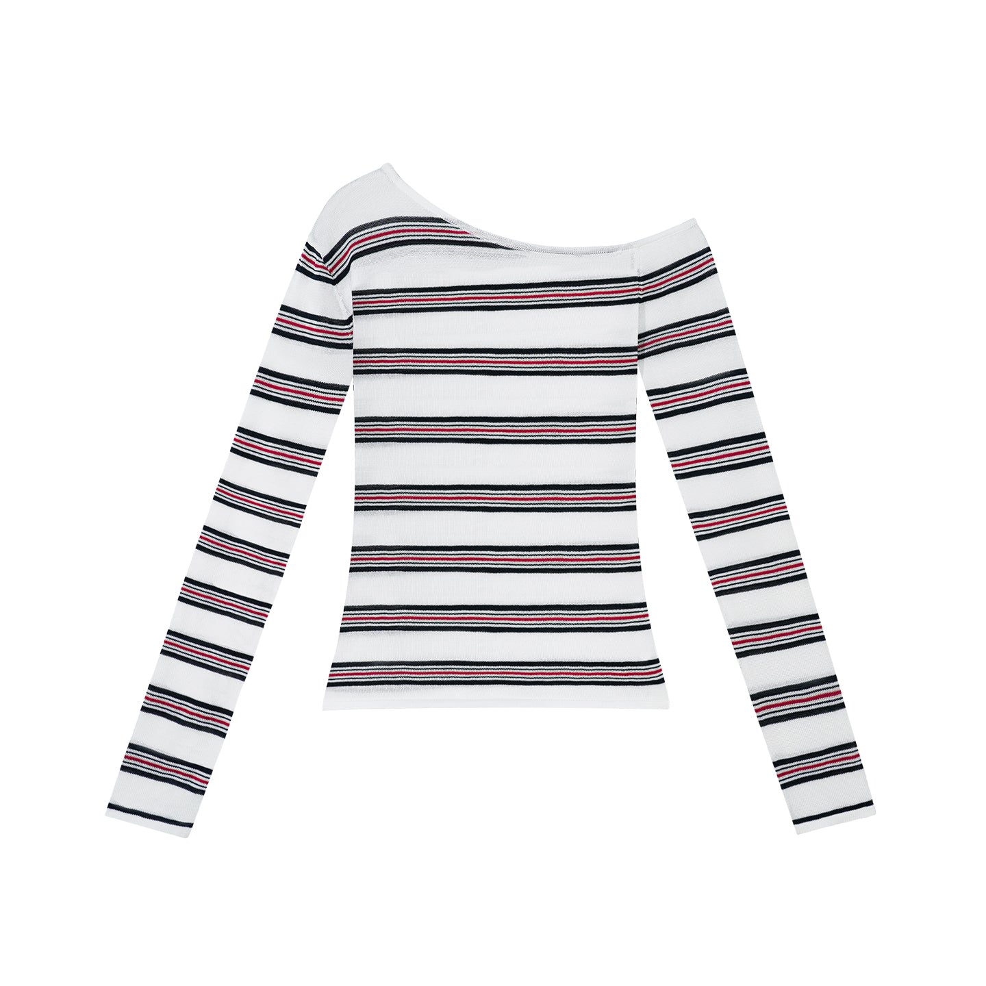 Asgony ASG26513 Striped One-Shoulder Long-Sleeve Knit Top