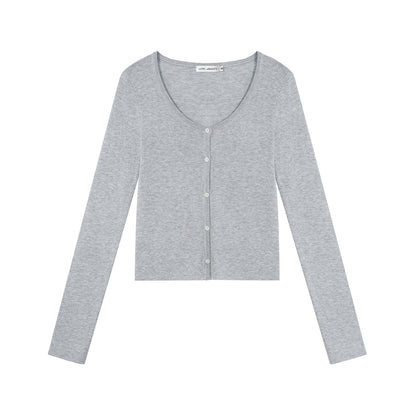 Asgony ASG26534 Solid Knit Long-Sleeve Cropped Cardigan+Knit Camisole
