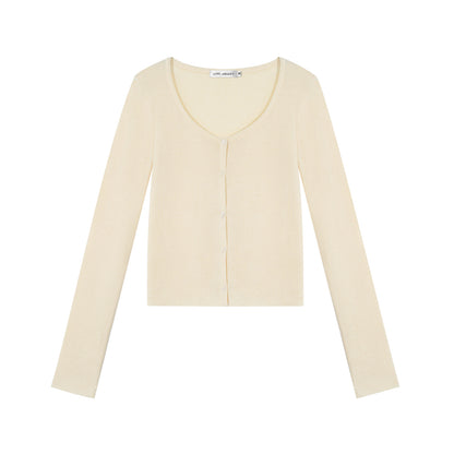 Asgony ASG26534 Solid Knit Long-Sleeve Cropped Cardigan+Knit Camisole