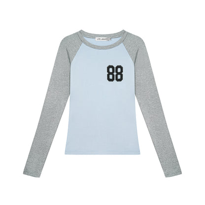 Asgony ASG26543 Crew Neck Contrast Slim Raglan Sleeve Top