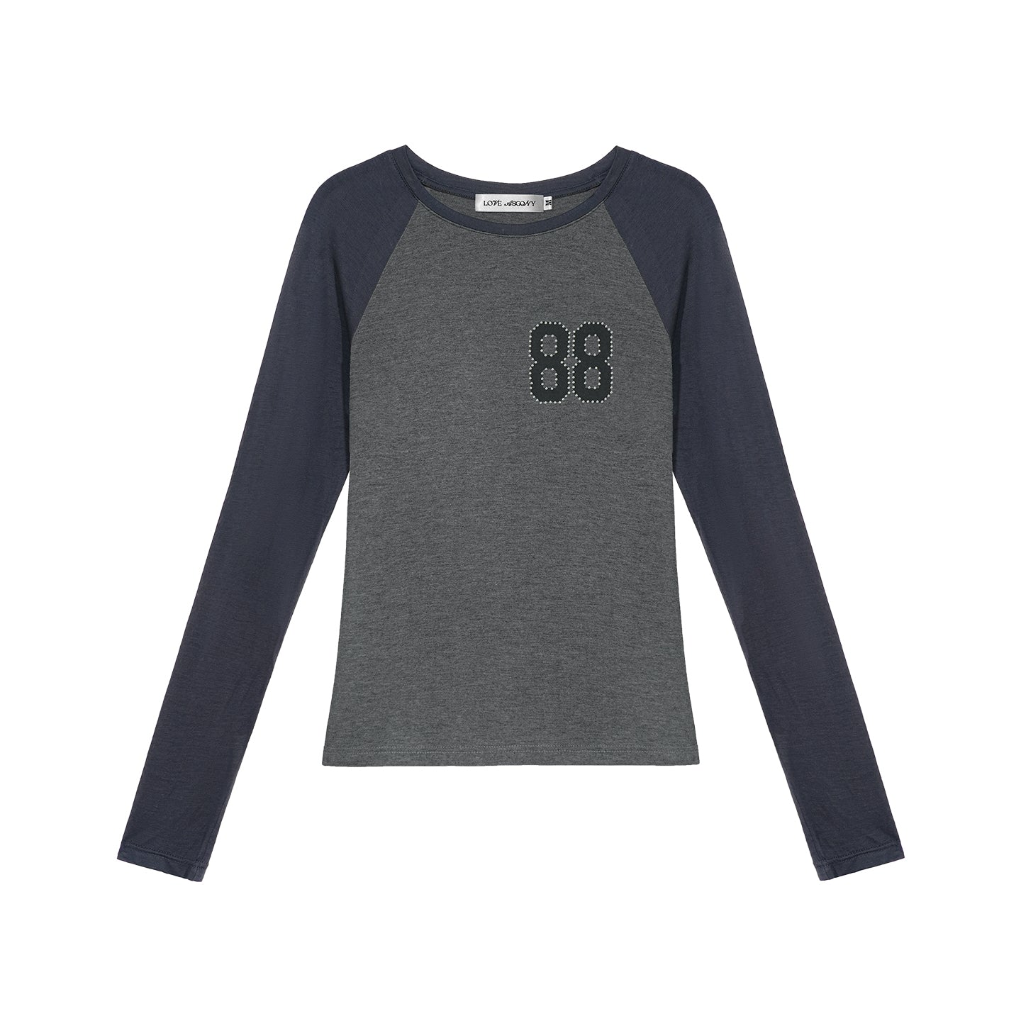 Asgony ASG26543 Crew Neck Contrast Slim Raglan Sleeve Top