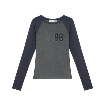 Asgony ASG26543 Crew Neck Contrast Slim Raglan Sleeve Top