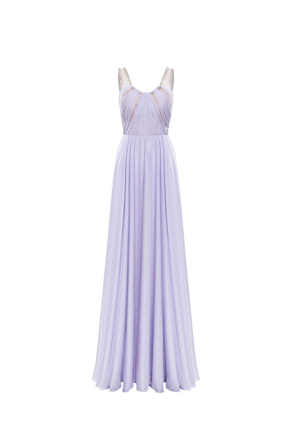 Calista VIOLETTE Draped Chiffon Gown with Sheer Cape