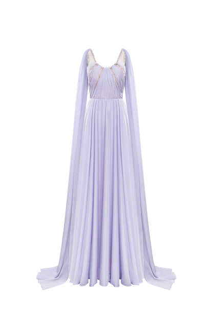Calista VIOLETTE Draped Chiffon Gown with Sheer Cape