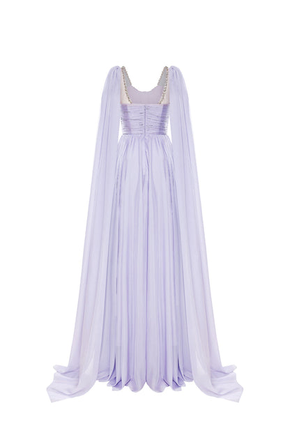 Calista VIOLETTE Draped Chiffon Gown with Sheer Cape