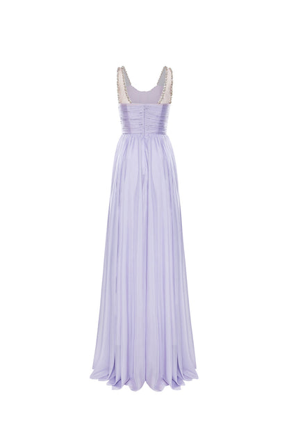 Calista VIOLETTE Draped Chiffon Gown with Sheer Cape