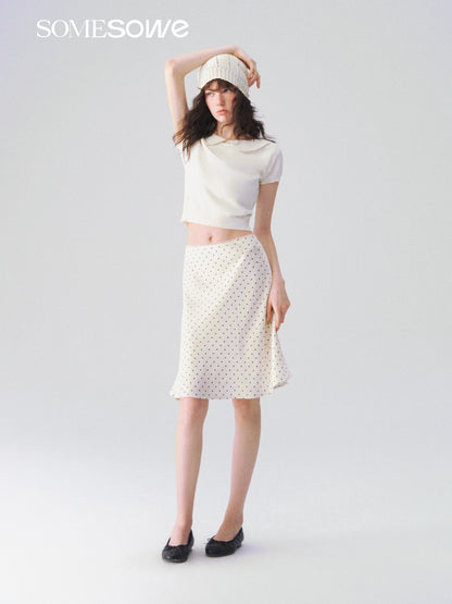 SOMESOWE S2609095&amp;S2609096 Polka dot navy collar top + skirt set
