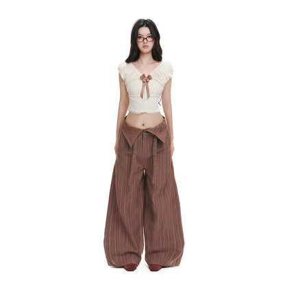 AiAi Fold Waist Striped Wide Trousers