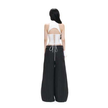 AiAi Fold Waist Striped Wide Trousers