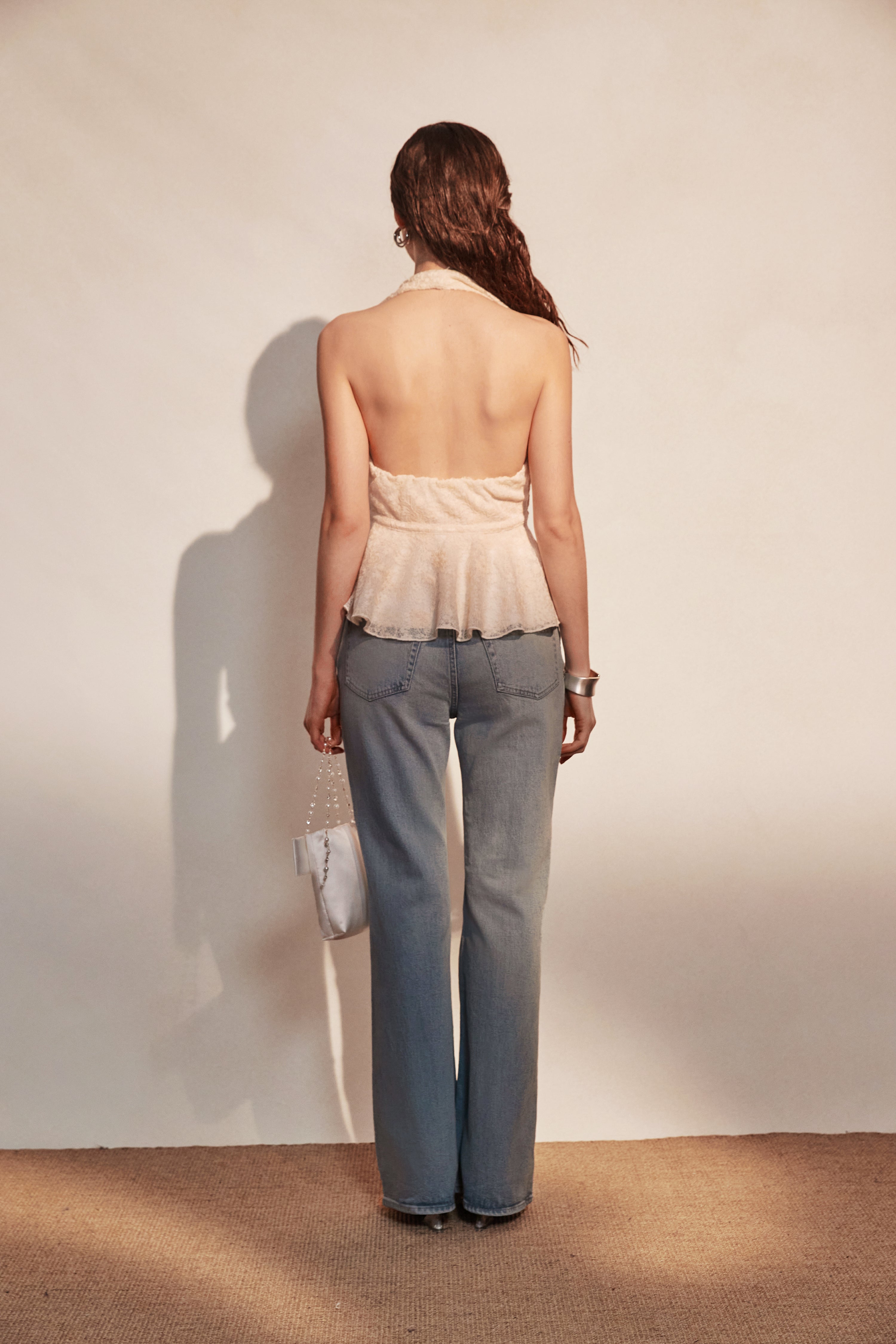 Kingwen Beige textured neck hanging top