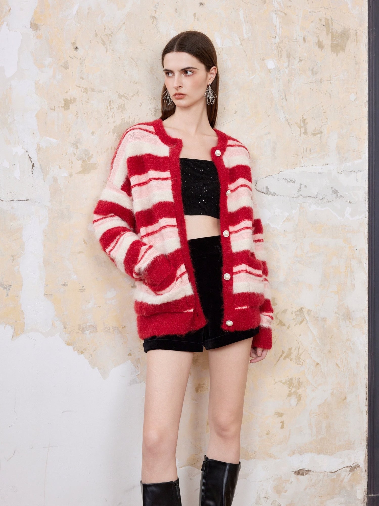 ROCHA ROMA Red striped cardigan