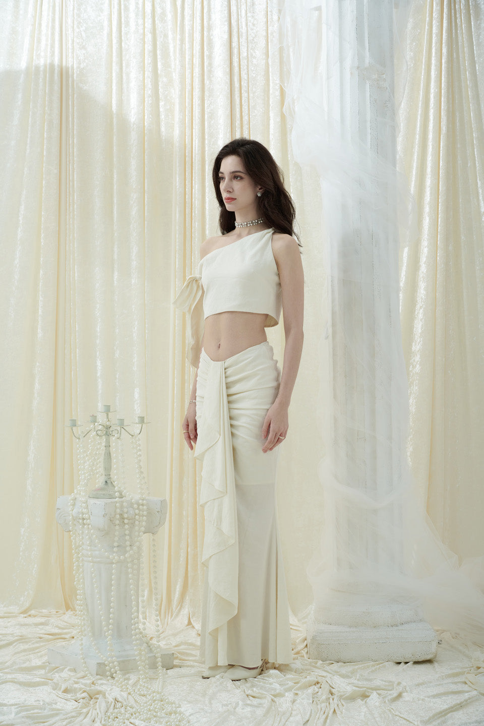 Crow Crew One shoulder top + skirt set