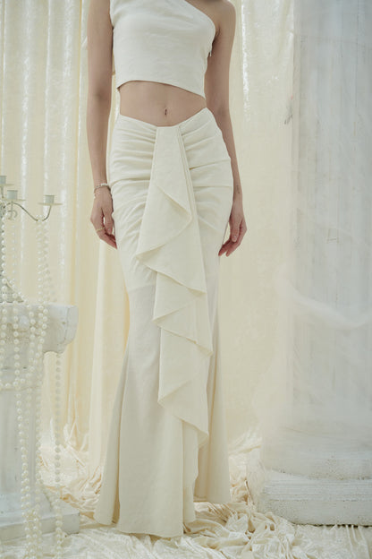 Crow Crew White one shoulder top + skirt set