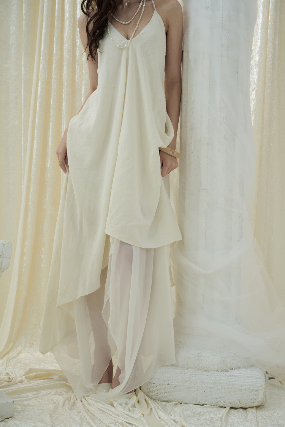 Crow Crew V-neck halter neck backless maxi dress