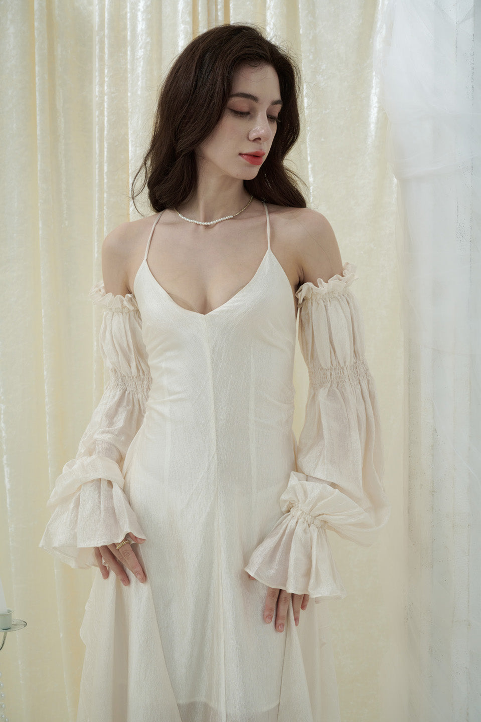 Crow Crew Off-shoulder puff sleeve maxi dress